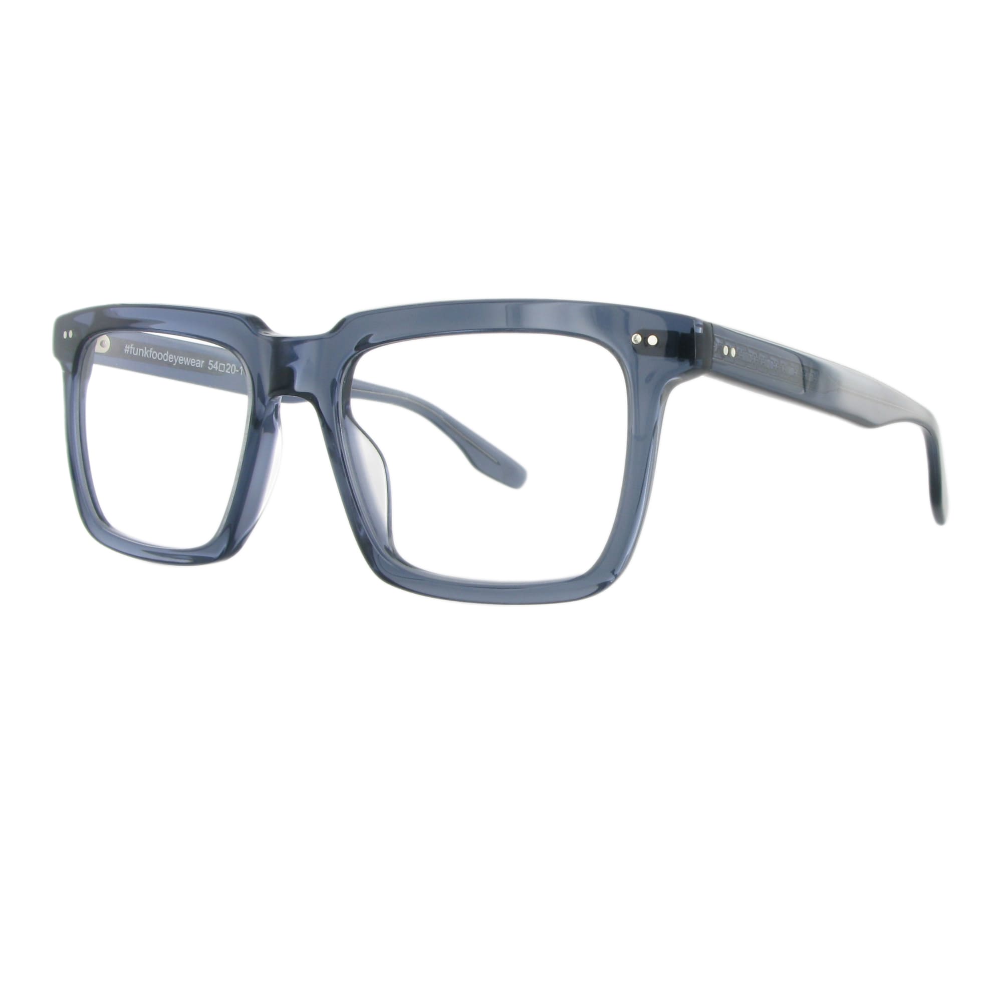 Graublaue Brille aus Acetat mit dickem rechteckigen Gestell, Modell Balish, zeitloses und elegantes Design.