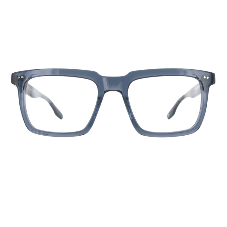 Graublaue Brille aus Acetat mit dickem rechteckigen Gestell, Modell Balish, zeitloses und elegantes Design.