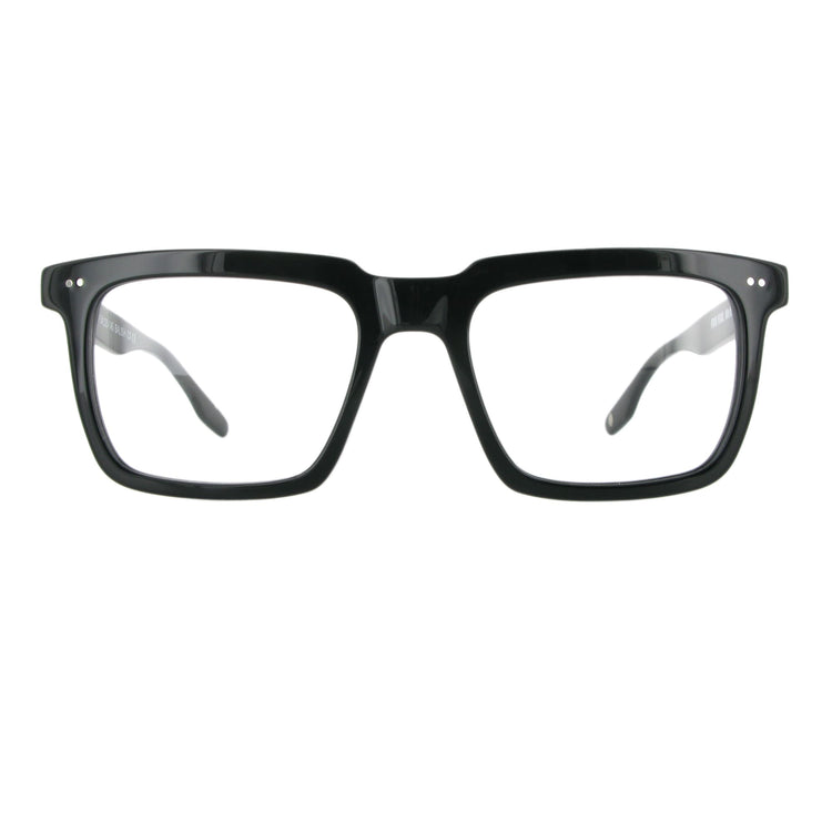 Schwarze Brille aus Acetat mit dickem rechteckigen Gestell, Modell Balish, zeitloses und elegantes Design.