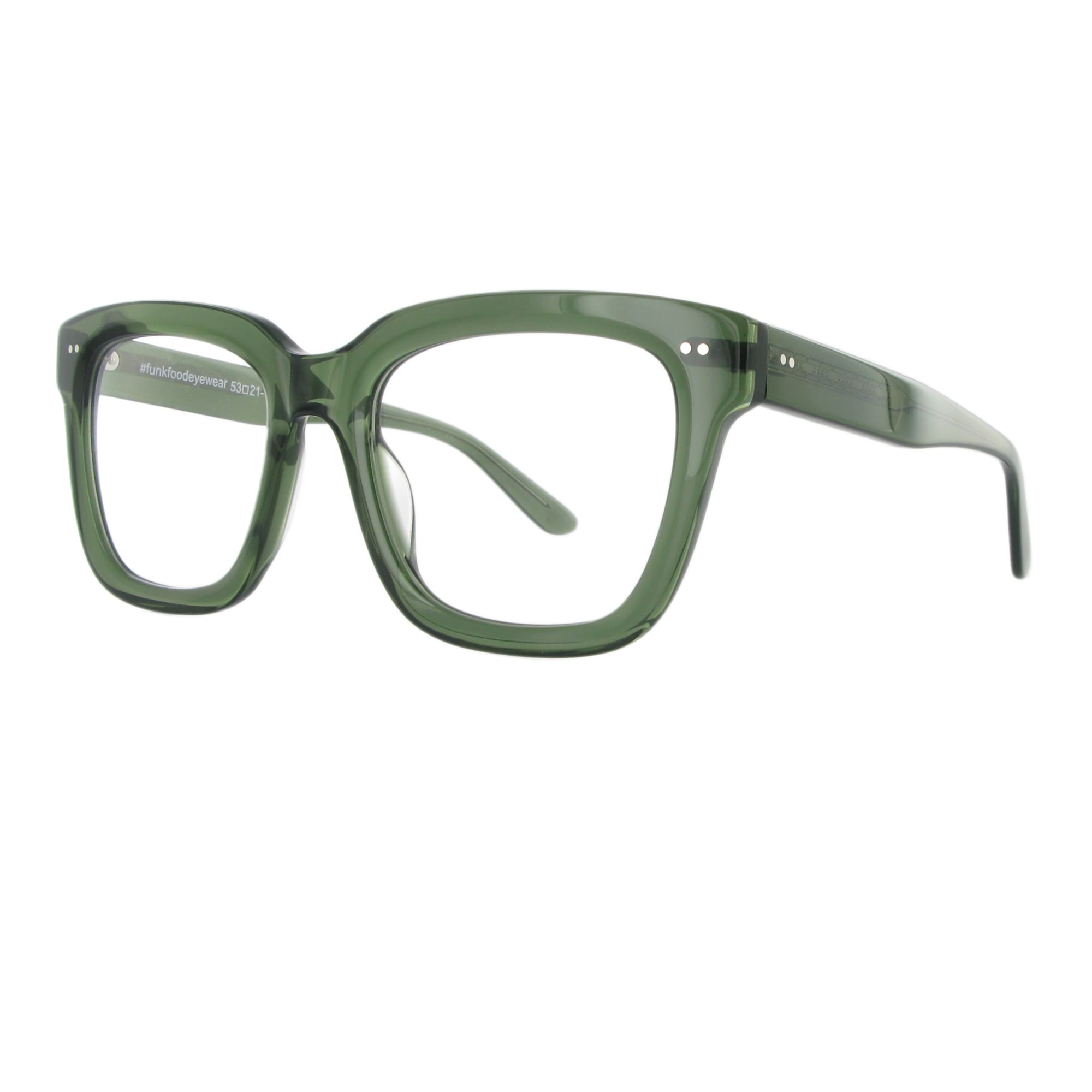 Markante grüne Acetatbrille mit dickem Gestell.