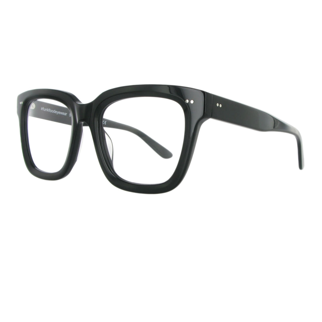Markante schwarze Acetat Brille mit dickem Gestell.