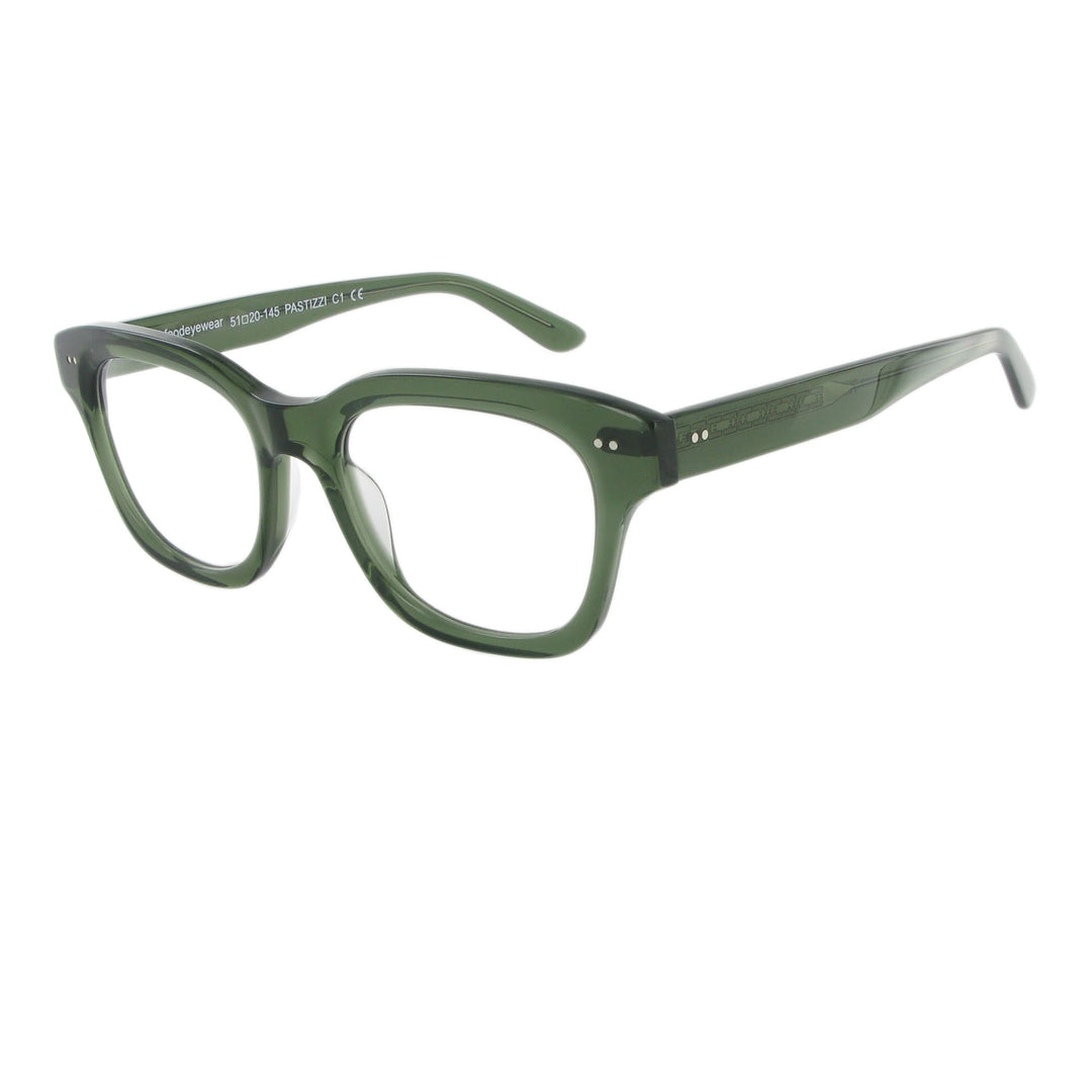 Grüne Unisex Brille aus Acetat mit besonderer Fase, Modell Pastizzi. 