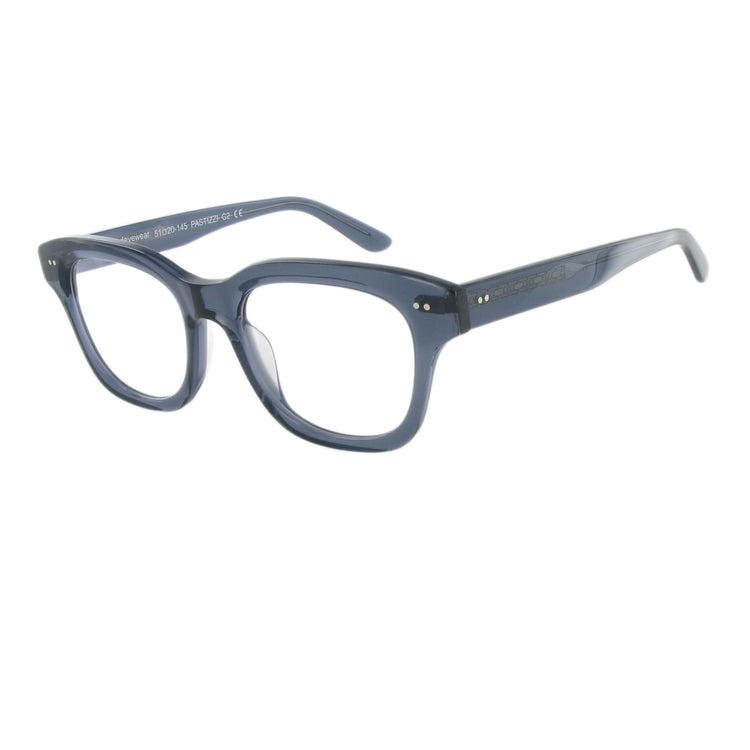 Blaue Unisex Brille aus Acetat mit besonderer Fase, Modell Pastizzi. 