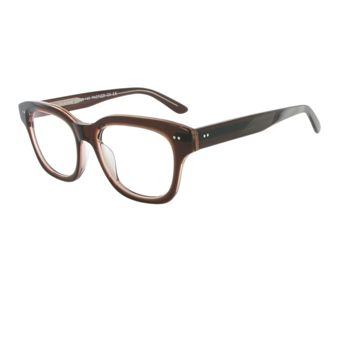 Braune Unisex Brille aus Acetat mit besonderer Fase, Modell Pastizzi, Kollektion Funk Food.