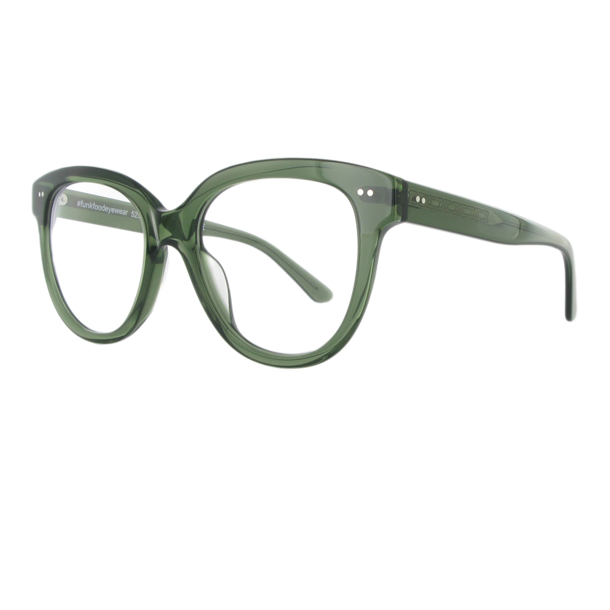 Flaschengrüne Brille aus Acetat in harmonischer Butterfly Form.