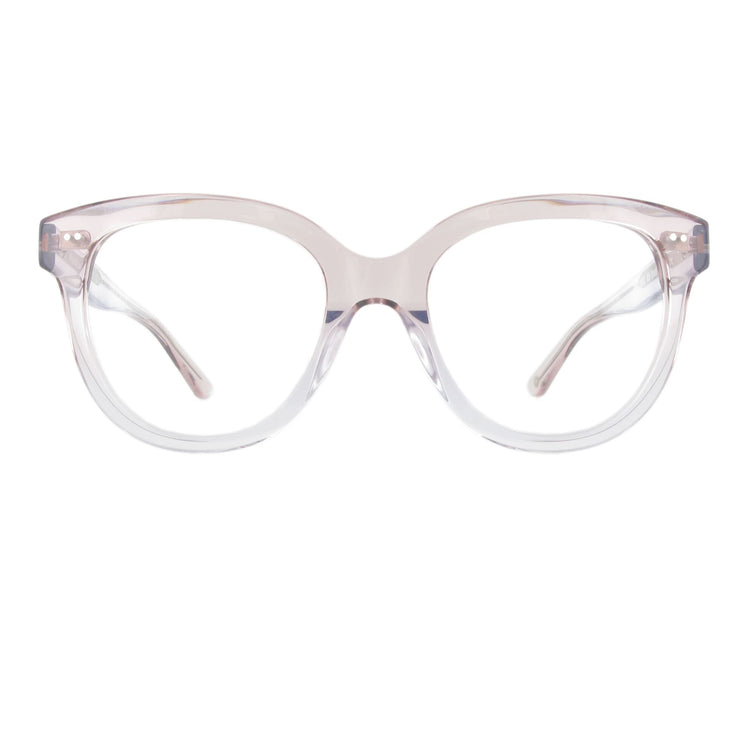 Transparente Acetatbrille mit Rose Verlauf in harmonischer Butterfly Form mit silberfarbener Signature Bügelseele.
