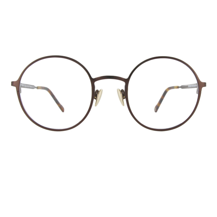 Mokka mattfarbene Metallbrille mit runden Gläsern und großzügigem Steg, ausgewogen und minimalistisch.
